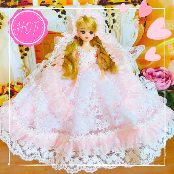 リカちゃん ドレス ピンク 人形服 ドール服 2wey ♡アリス・ピンク