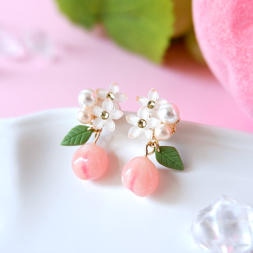 creema限定！夏の福袋・ちっちゃな桃のイヤリング、ピアス&ネックレス