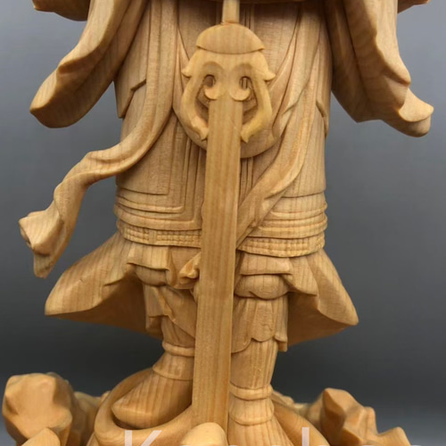 最高級 木彫仏像 北辰妙見菩薩立像 一刀彫 天然木檜材 彫刻 仏教工芸