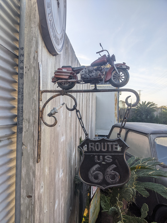 アメリカンバイク バイク屋 壁掛け看板 ルート66 サインボード #店舗