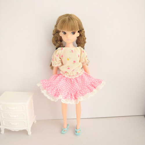 835.【復刻版初代リカちゃん】※ピンクの水玉フリルスカート※リカちゃん