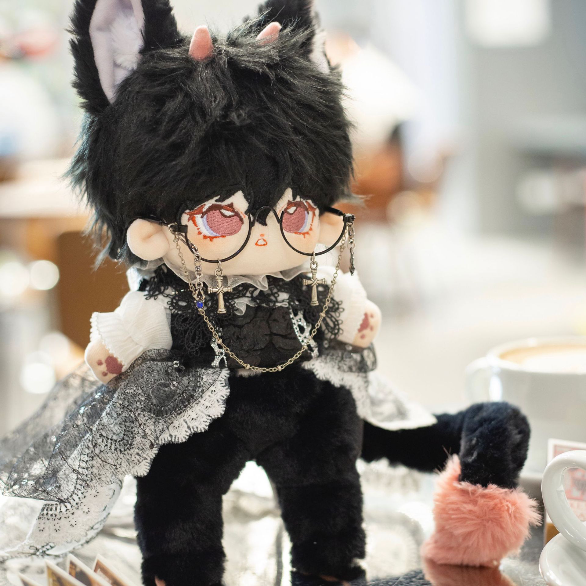 黝一 20cm 着せ替えぬいぐるみ 無属性 黒髪茶色の目獣耳獣尾付け男の子
