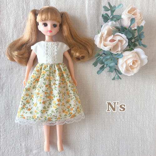 22cmドール用 小花柄ワンピース リカちゃん 服 その他人形 エヌズ