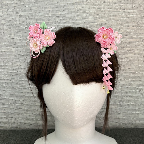 七五三（3歳さん向け）桜かんざしセット つまみ細工 ピンク *髪飾り