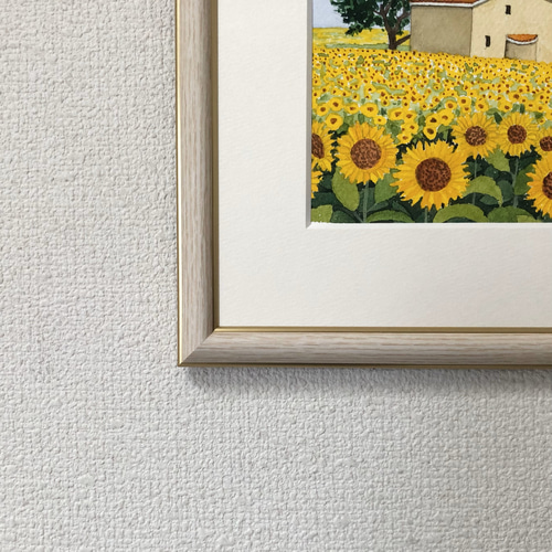ひまわり畑」透明水彩画 原画 風景画 額縁付 SMサイズ 絵画 Oni 通販