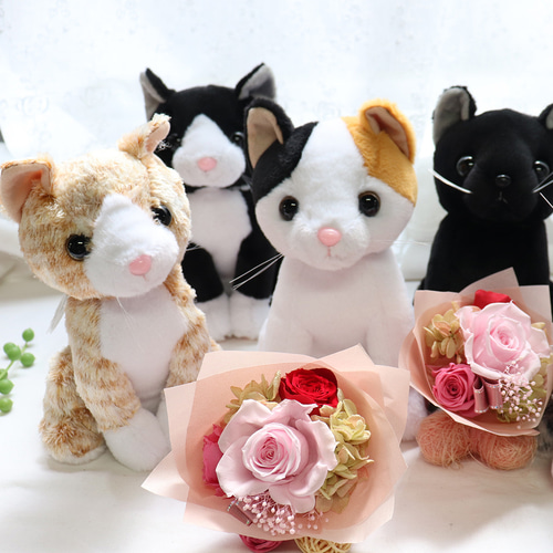 はにゃぎふと 」プリザーブドフラワー 花束 黒猫 三毛猫 茶トラ猫