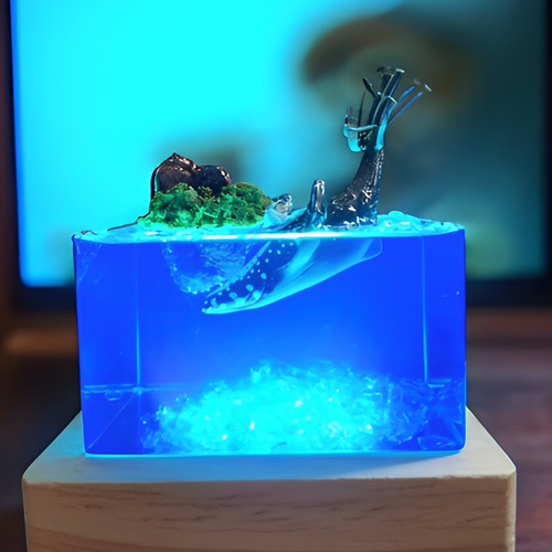 The whale dive‖（オーシャンレジンランプ）海のインテリア、記念日