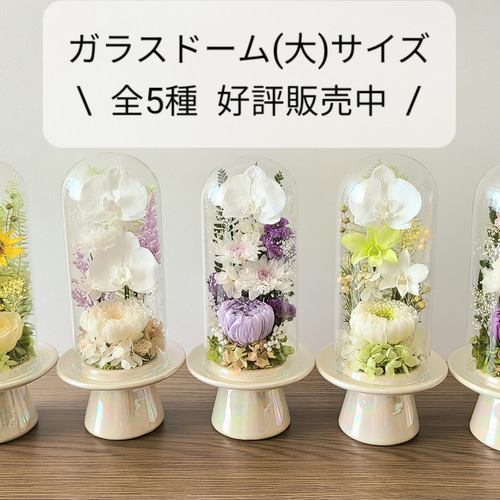 送料無料】豪華なガラスドーム仏花（大） プリザーブドフラワー