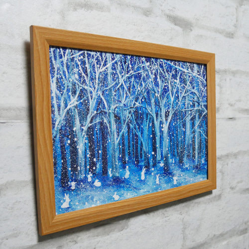 油絵 油彩 油彩画 絵 絵画 【冬の林の兎】 絵画 HR 通販 15127968
