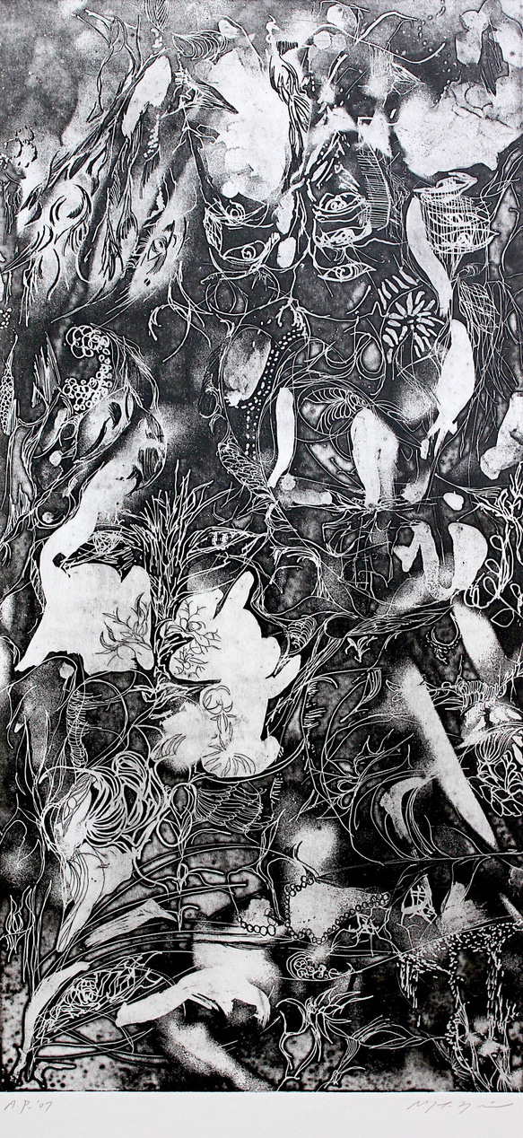細密銅版画「夜No.3」オリジナル美品 フランス国際版画コンクール展