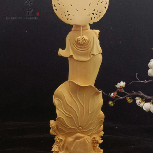 木彫り 仏像 送子観音菩薩立像 彫刻 仏教工芸品 天然木檜材 C 彫刻 木