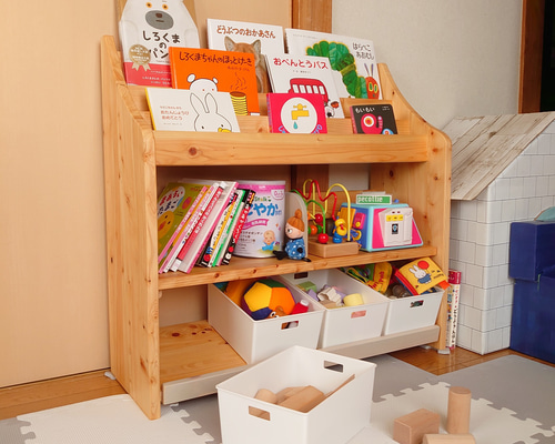 orange 絵本棚収納ボックス付き ベンチボックス ひのき orange 絵本棚