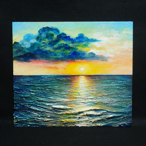 油絵【Sea at Dusk】夕暮れの海 ｜ フレーム付 原画 玄関・寝室の彩り