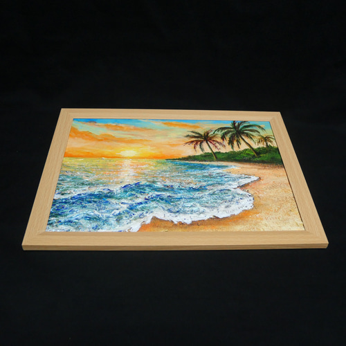 油絵 油彩 油彩画 絵 絵画【夕日の海辺】 絵画 HR 通販 16471748