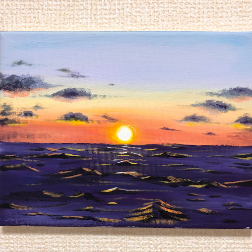 アクリル原画-海に沈む夕日 星空/夜/キャンバス/プレゼント/インテリア
