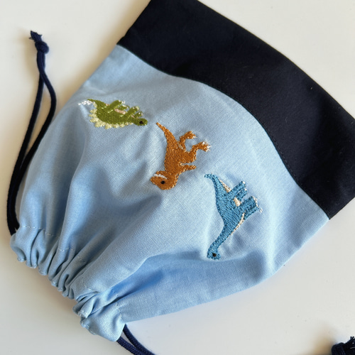 給食・コップ袋・20×18】名入れ・恐竜・刺繍・男の子・コットン・入園
