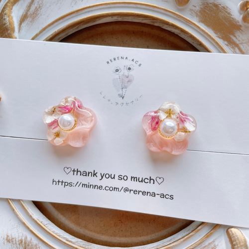 ちょこんとお花 花 お花 フラワー レジン レジンアクセサリー ピンク