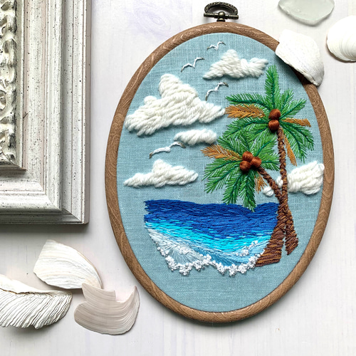 受注製作》Summer Sea 夏雲の向こうに 手刺繍タペストリー