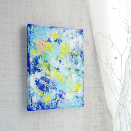 原画】抽象画 青の嵐 約273×220mm（F3サイズ） 絵画 La couleur aya
