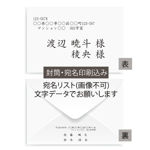 招待状セット【宛名印刷+返信はがき＋招待状】10部~ 印刷会社仕上げ