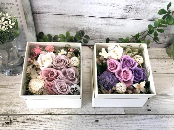 プリザーブドフラワー お花の見えるボックスフラワー 正方形 蓋付き