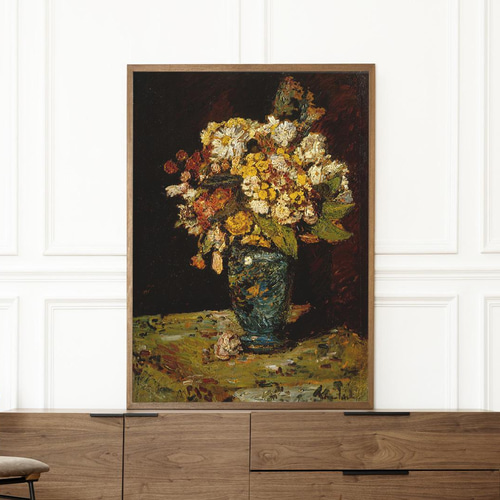 NO.281】花瓶と花々フラワーアートポスター☆油絵絵画植物ボタニカル
