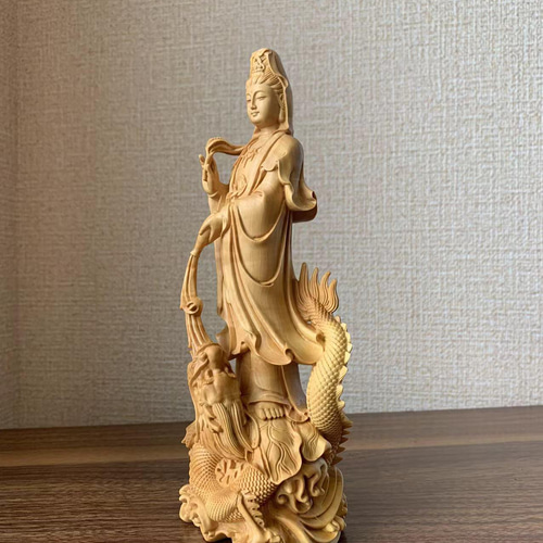 木彫 仏像 龍上観音菩薩 ツゲ その他置物 楽天ショップ【星凌商店
