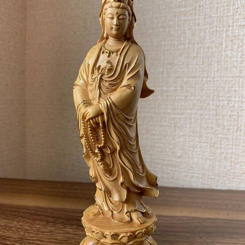 木彫 仏像 観音菩薩様像 ツゲ、金箔 その他置物 楽天ショップ【星凌