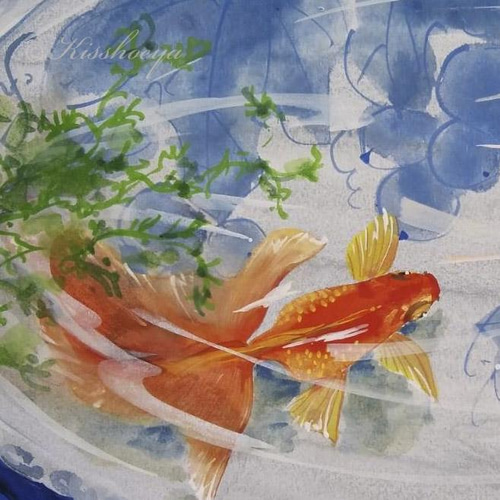 葡萄図深鉢と金魚」 風水にもおすすめ⭐︎縁起の良い金魚の絵 手描き