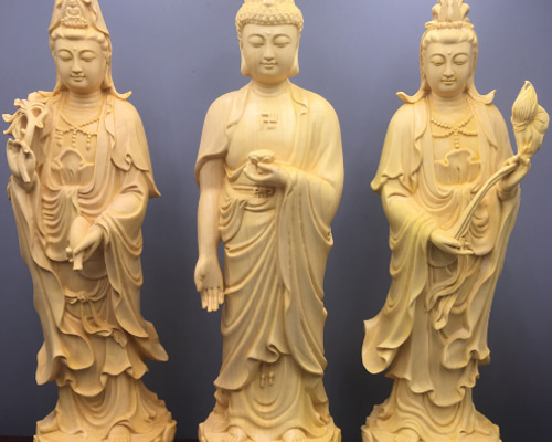 阿弥陀如来三尊 観音菩薩 勢至菩薩 仏教工芸品 木彫仏像 極上品 彫刻