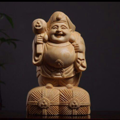 極上品 大黒天 木彫仏像 仏教美術 置物 七福神 招財 仏教工芸品 彫刻