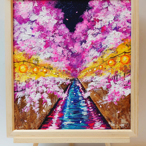 油絵 絵画 【夜桜の灯り】 絵画 HR 通販 13314220｜Creema(クリーマ