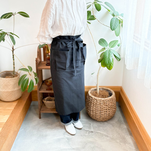 ギャルソンエプロン【黒】ロング（80cm丈）カフェスタイルの腰巻き