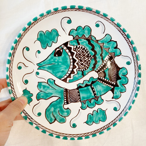 絵皿 20cm CRC035 マヨリカ焼き 美しい魚 イタリア陶器 中世 中皿