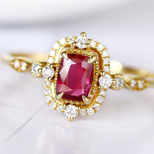 豪華」K18 天然ルビー 天然ダイヤモンド リング 純愛 女性 女王 0.8ct