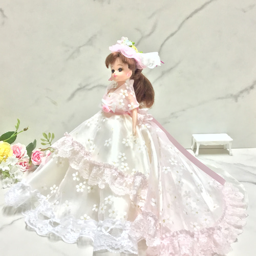 リカちゃん用可愛いさくら色の2wayドレス〜オーバースカート&パニエ