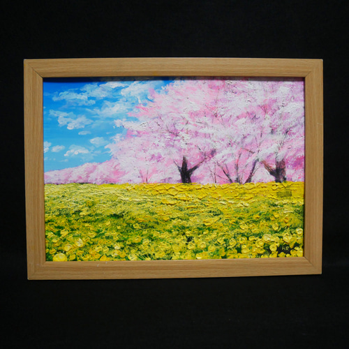 油絵 油彩 油彩画 絵画 絵【桜と菜の花畑】 絵画 HR 通販 17771573