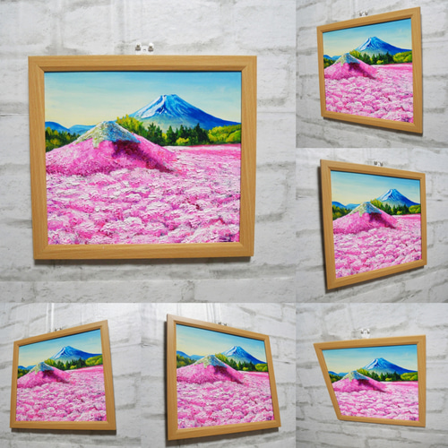 油絵 油彩 油彩画 絵 絵画【富士山とミニ芝桜富士山】 絵画 HR 通販