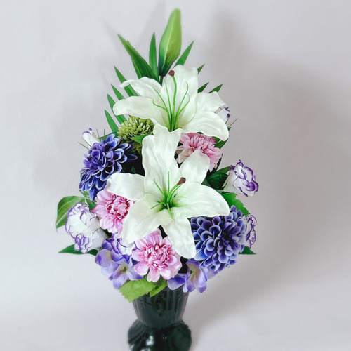 百合とダリアの仏花《お盆2025》墓花 お供え花 お盆 お彼岸 一周忌