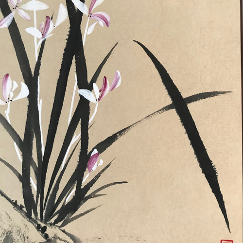 蘭掛け軸 水墨画 白 石 絵画 絵画 こたつ 通販 17920341｜Creema
