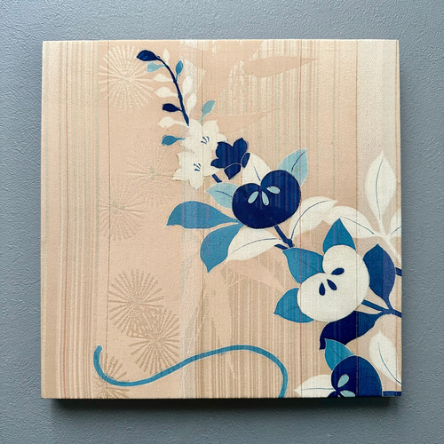 着物のファブリックパネル レトロベージュに青花（2枚セット） 着物