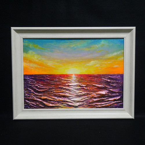 油絵 油彩 油彩画 絵 絵画【朝日に輝く海】 絵画 HR 通販 17974603