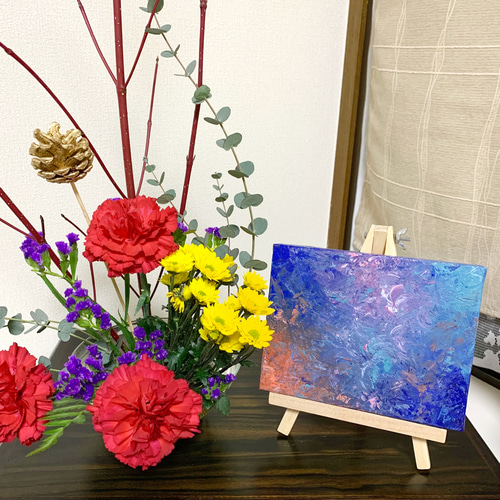 原画 油絵 共存 色彩で表現するアート 抽象画 F0号 ブルー×カラフル