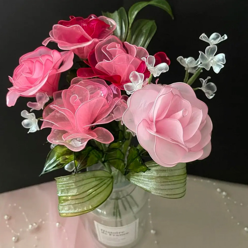 ☆薔薇のブーケ(ピンク系) ディップフラワー アメリカンフラワー