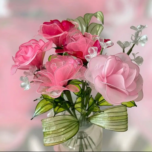 ☆薔薇のブーケ(ピンク系) ディップフラワー アメリカンフラワー