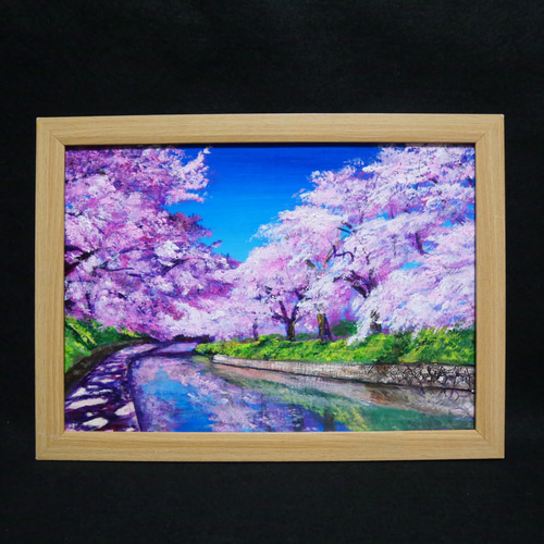 油絵 油彩 油彩画 絵 絵画 【松川の桜】 絵画 HR 通販 17342529