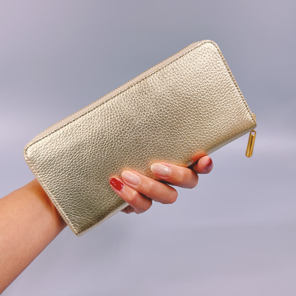 ラウンド長財布 Zip-Around Wallet 牛革 シュリンク シャンパン