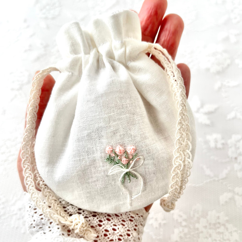 春の誕生花2026】お花の刺繍ポーチサシェ（匂い袋）＊ローズ（食品