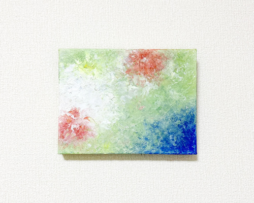 原画 油絵 ナチュラルブレス 草原と水と花のアート 抽象画 F0号