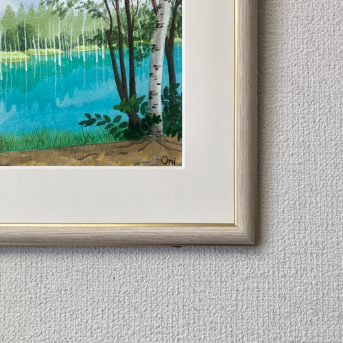 美瑛・青い池03」アクリル画 原画 風景画 額縁付 SMサイズ 絵画 Oni